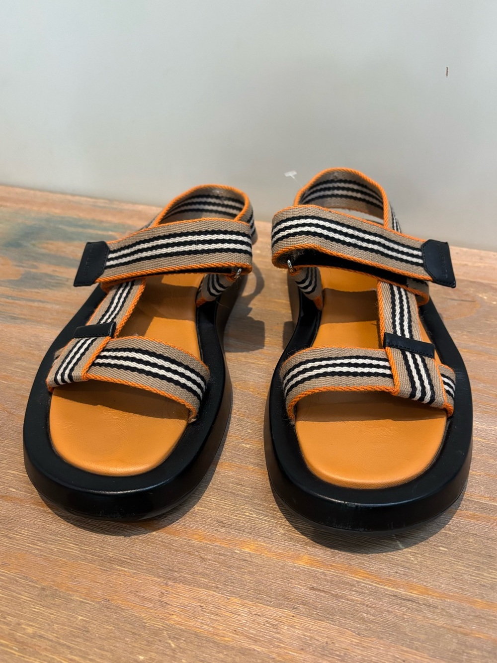Burberry Eve Icon Stripe Strappy canvas, leather Sandals deep orange 39/9 $650 - Picture 7 of 11